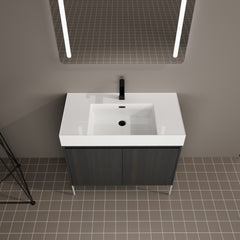 36" Freestanding Bathroom Vanity with Resin Sink, Storage Cabinet with Soft Closed Doors (KD-Package)
