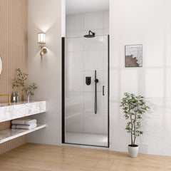 30" W x 72" H Semi-Frameless Circular Pivot Shower Door in Matte Black With 1/4" (6mm) Thick SGCC Tempered Glass