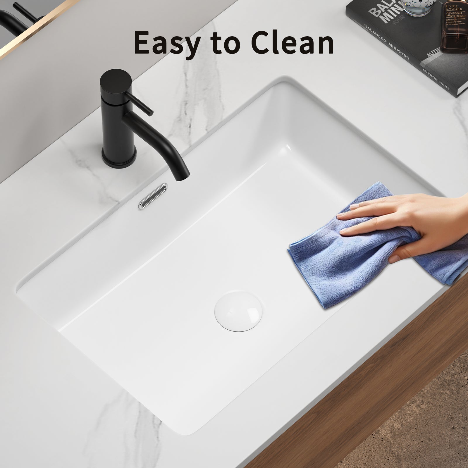undermount Kitchen Sink, Eridanus 24" L x 16" W Undermount Kitchen Sink White Ceramic Sink Deep Single Bowl without Bottom Grid and Strainer Drain