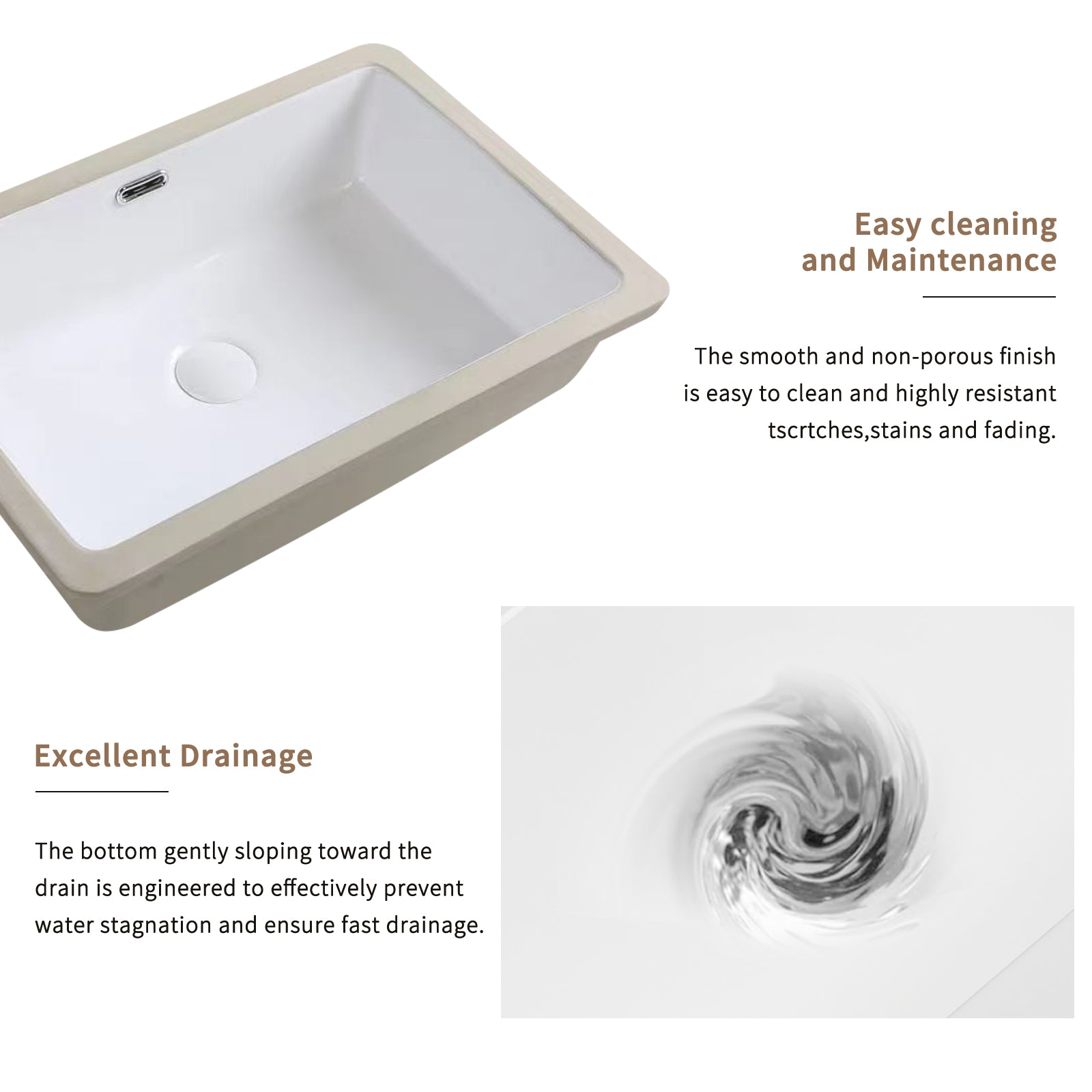 undermount Kitchen Sink, Eridanus 24" L x 16" W Undermount Kitchen Sink White Ceramic Sink Deep Single Bowl without Bottom Grid and Strainer Drain