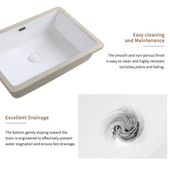 undermount Kitchen Sink, Eridanus 24" L x 16" W Undermount Kitchen Sink White Ceramic Sink Deep Single Bowl without Bottom Grid and Strainer Drain