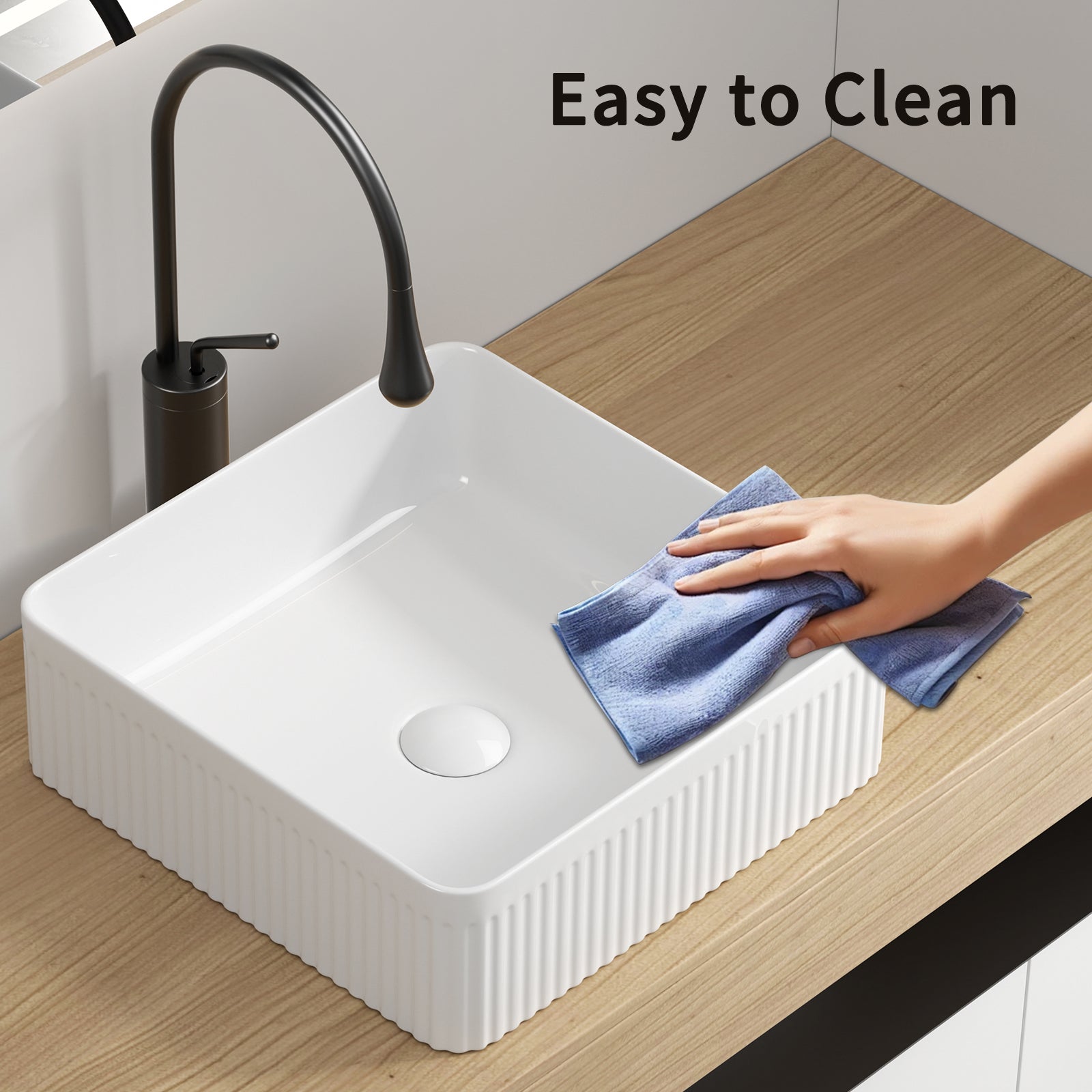 Vessel Sink Rectangle Bathroom Sink Rectangular White Vessel Sink 15" x 15" Porcelain Ceramic Vessel Vanity Sink Art Basin