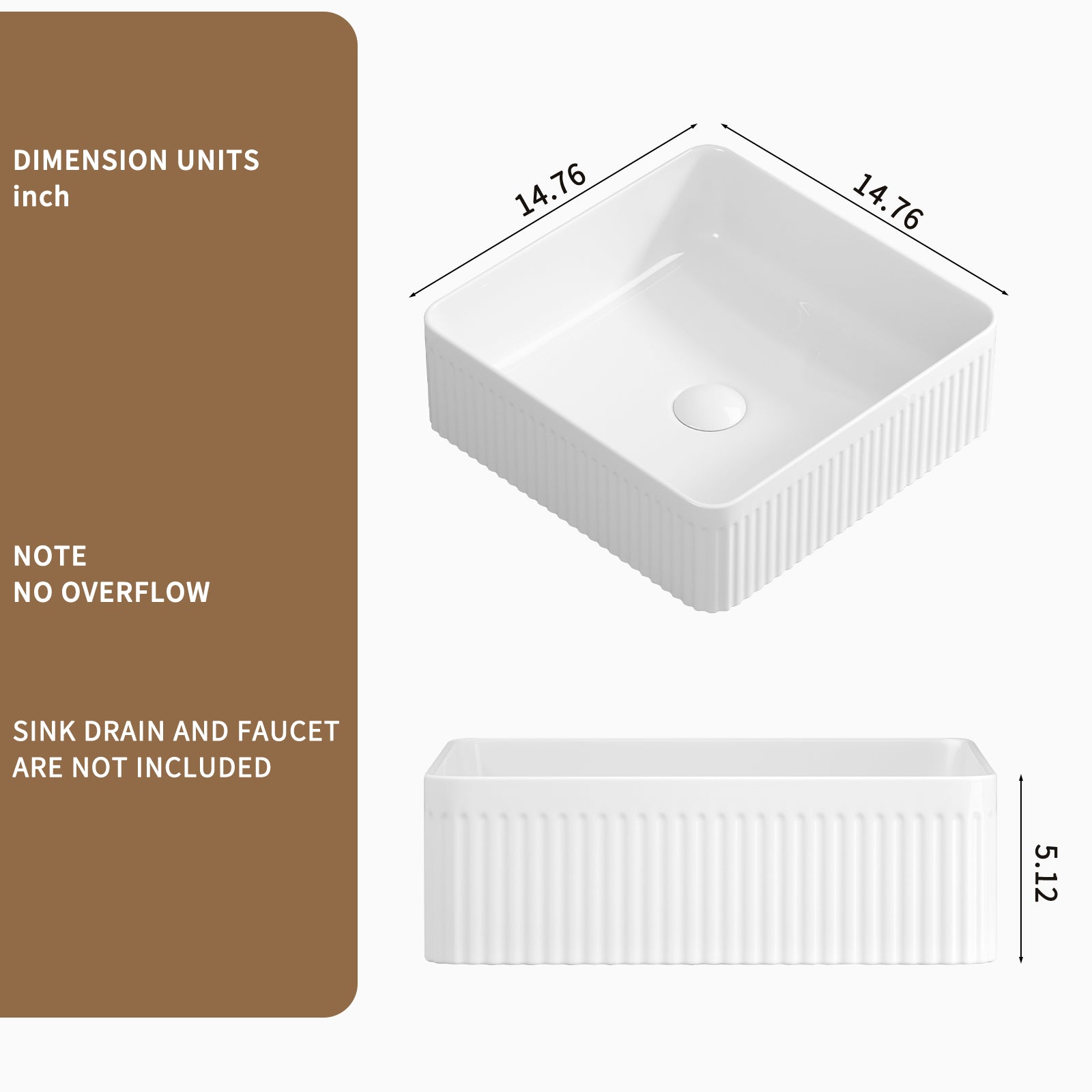 Vessel Sink Rectangle Bathroom Sink Rectangular White Vessel Sink 15" x 15" Porcelain Ceramic Vessel Vanity Sink Art Basin