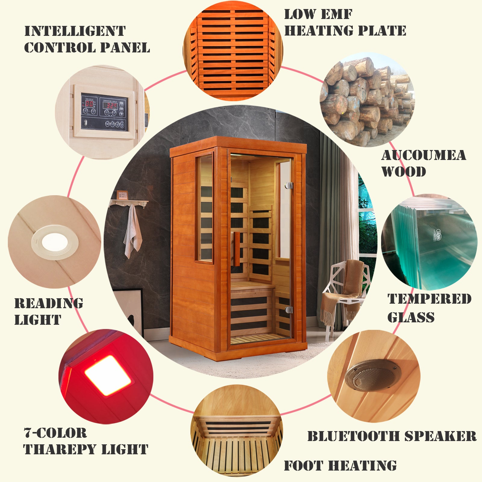 Home dry infrared  sauna  red light 1person