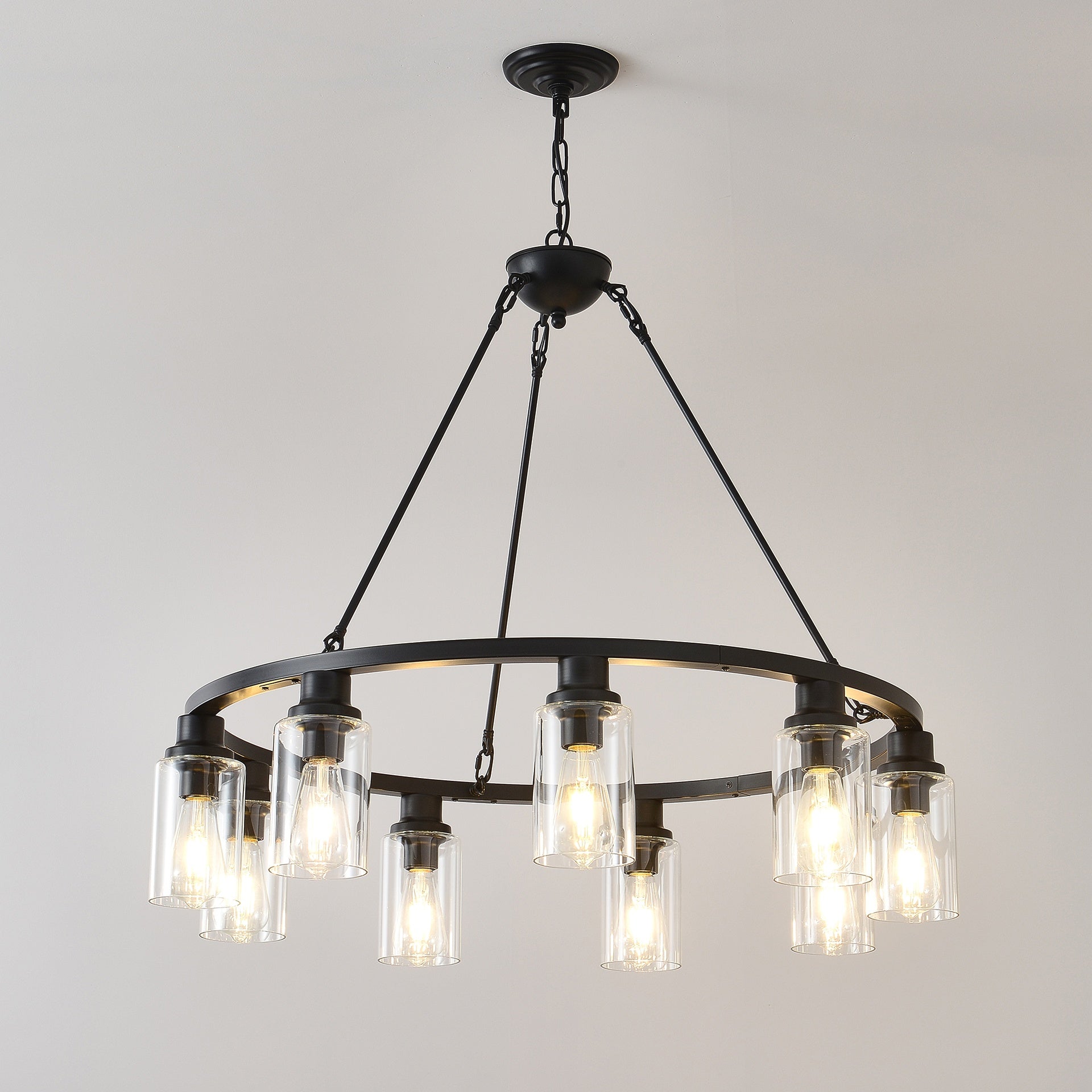 9-Light Black Wagon Wheel Chandelier With Light (No Bulbs) For Living Room Dining Room Kitchen--E26