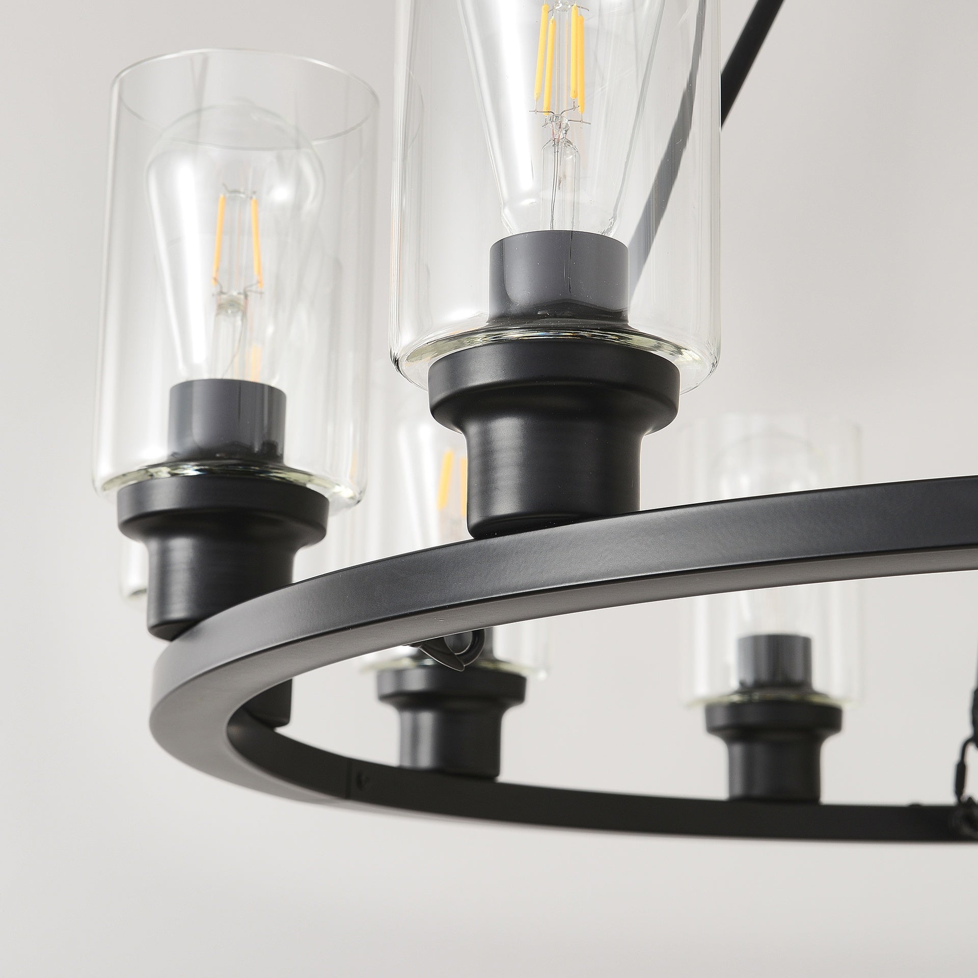 9-Light Black Wagon Wheel Chandelier With Light (No Bulbs) For Living Room Dining Room Kitchen--E26