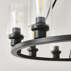 9-Light Black Wagon Wheel Chandelier With Light (No Bulbs) For Living Room Dining Room Kitchen--E26