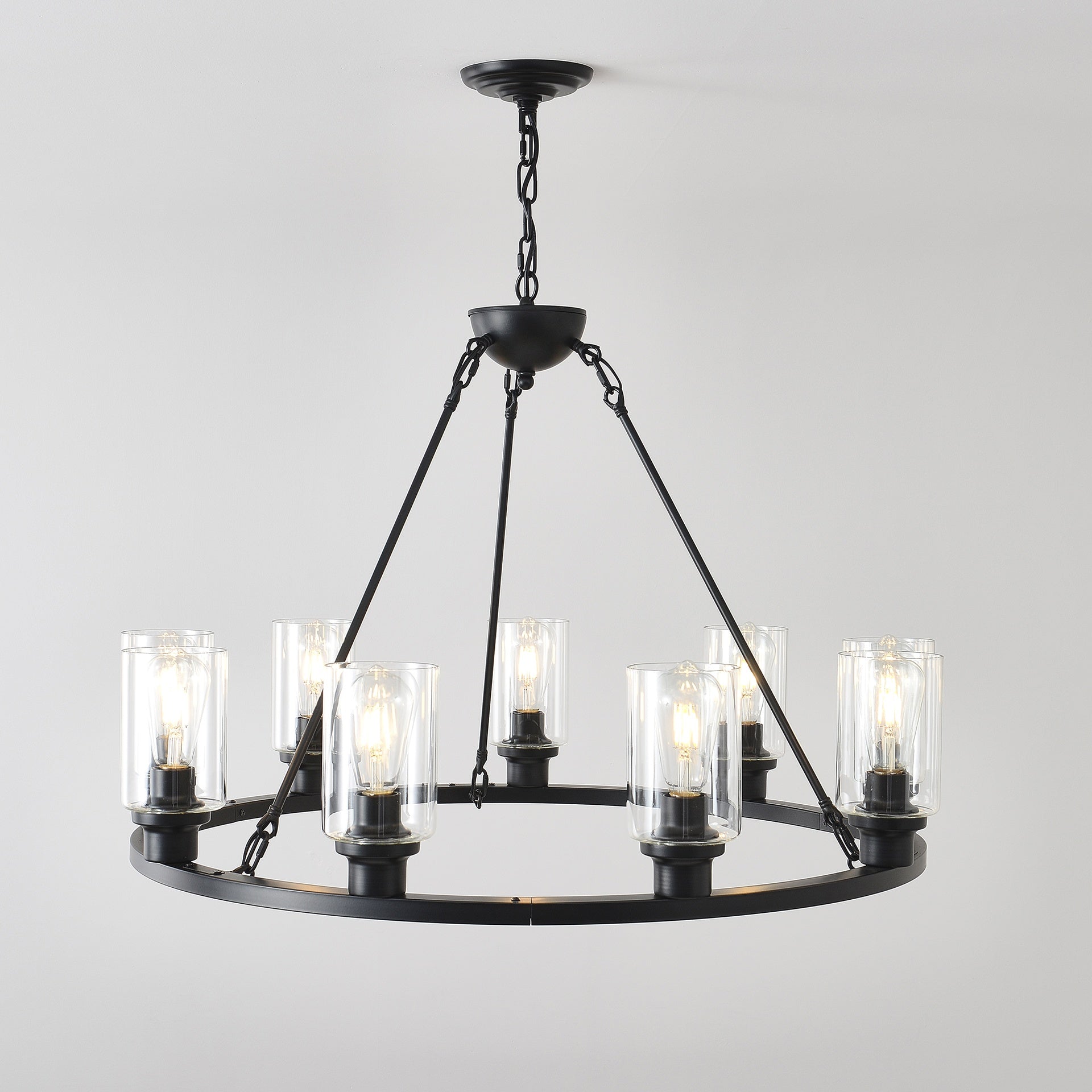 9-Light Black Wagon Wheel Chandelier With Light (No Bulbs) For Living Room Dining Room Kitchen--E26