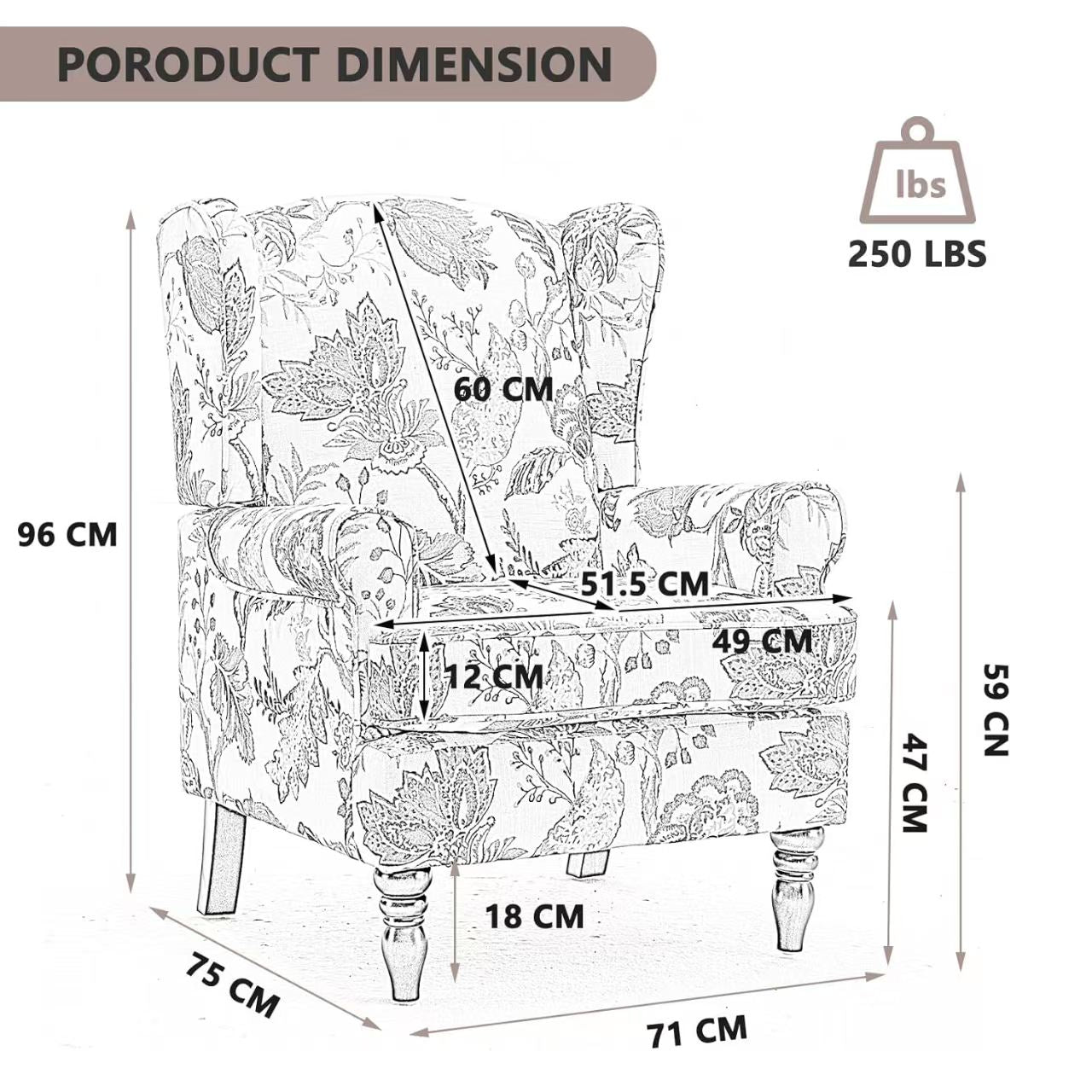 Modern Accent Chair with Retro Wood Legs, Comfy Upholstered Armchair, Floral Design Single Sofa Chair for Living Room Bedroom Office - Floral Yellow