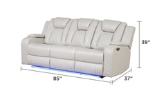 BENZ LED & Power Recliner 3 PC Made With Faux Leather in Ice (CA INVENTORY)