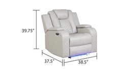 BENZ LED & Power Recliner 3 PC Made With Faux Leather in Ice (CA INVENTORY)