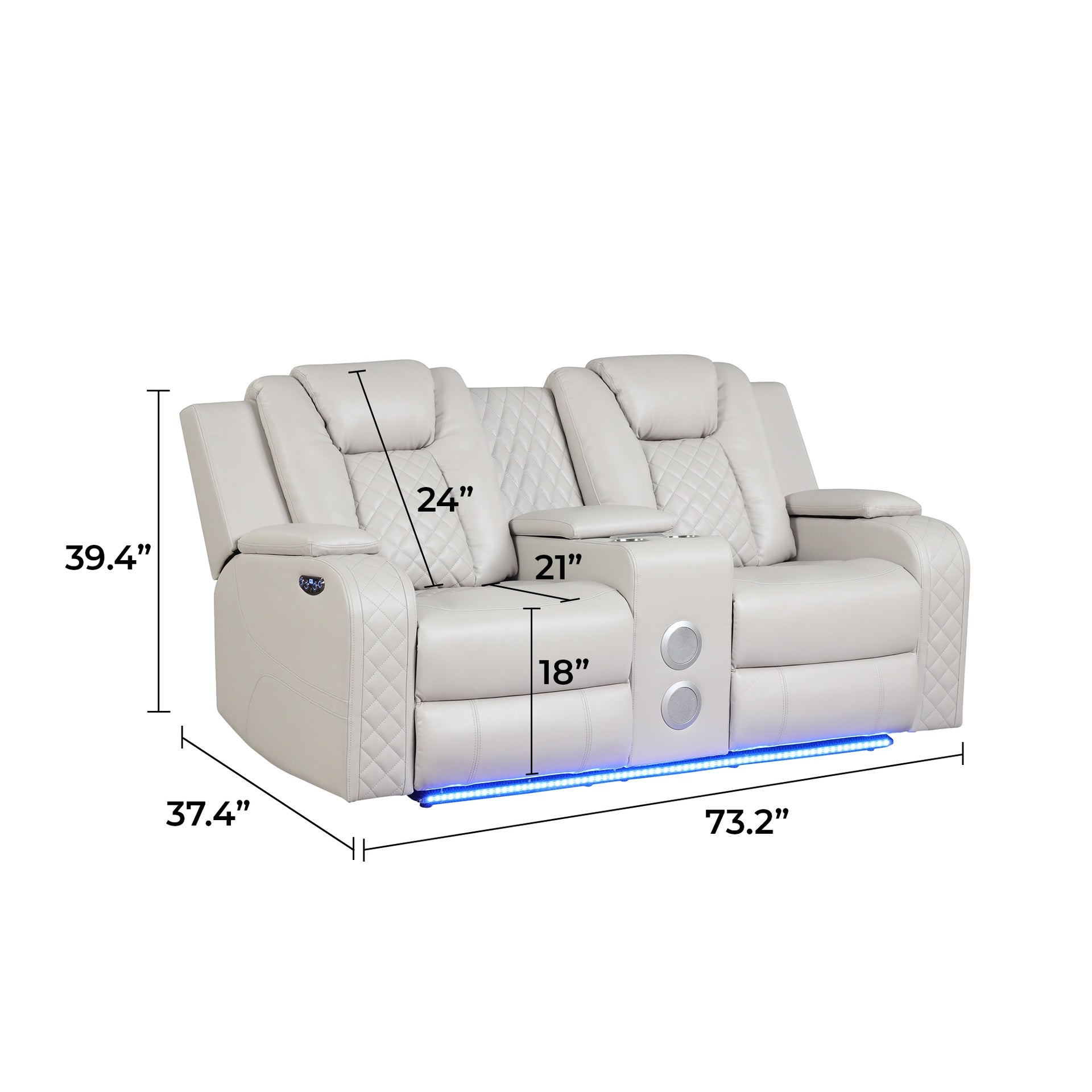 BENZ LED & Power Recliner 3 PC Made With Faux Leather in Ice (CA INVENTORY)