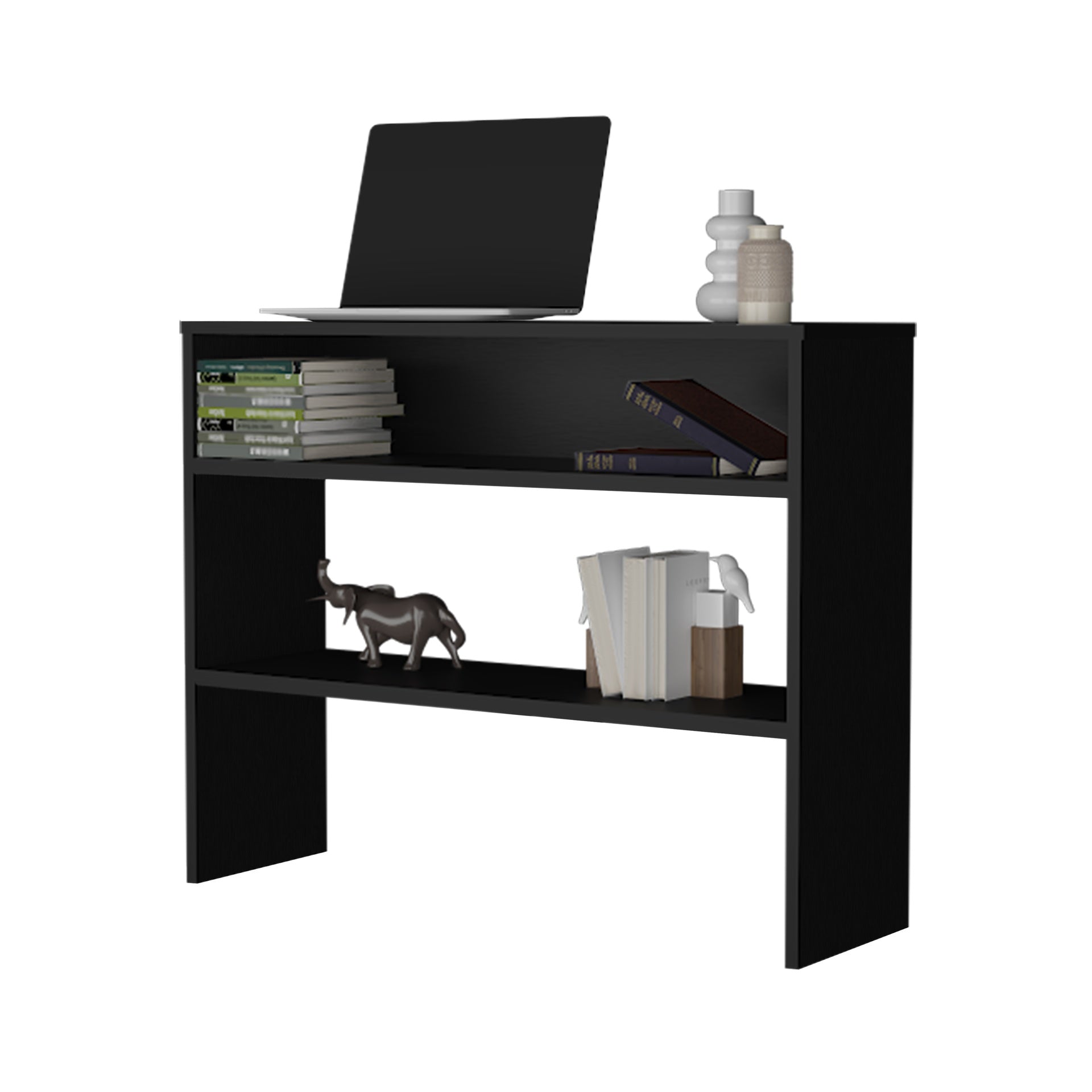 Vail Console table in Melamine with Open Storage, Black