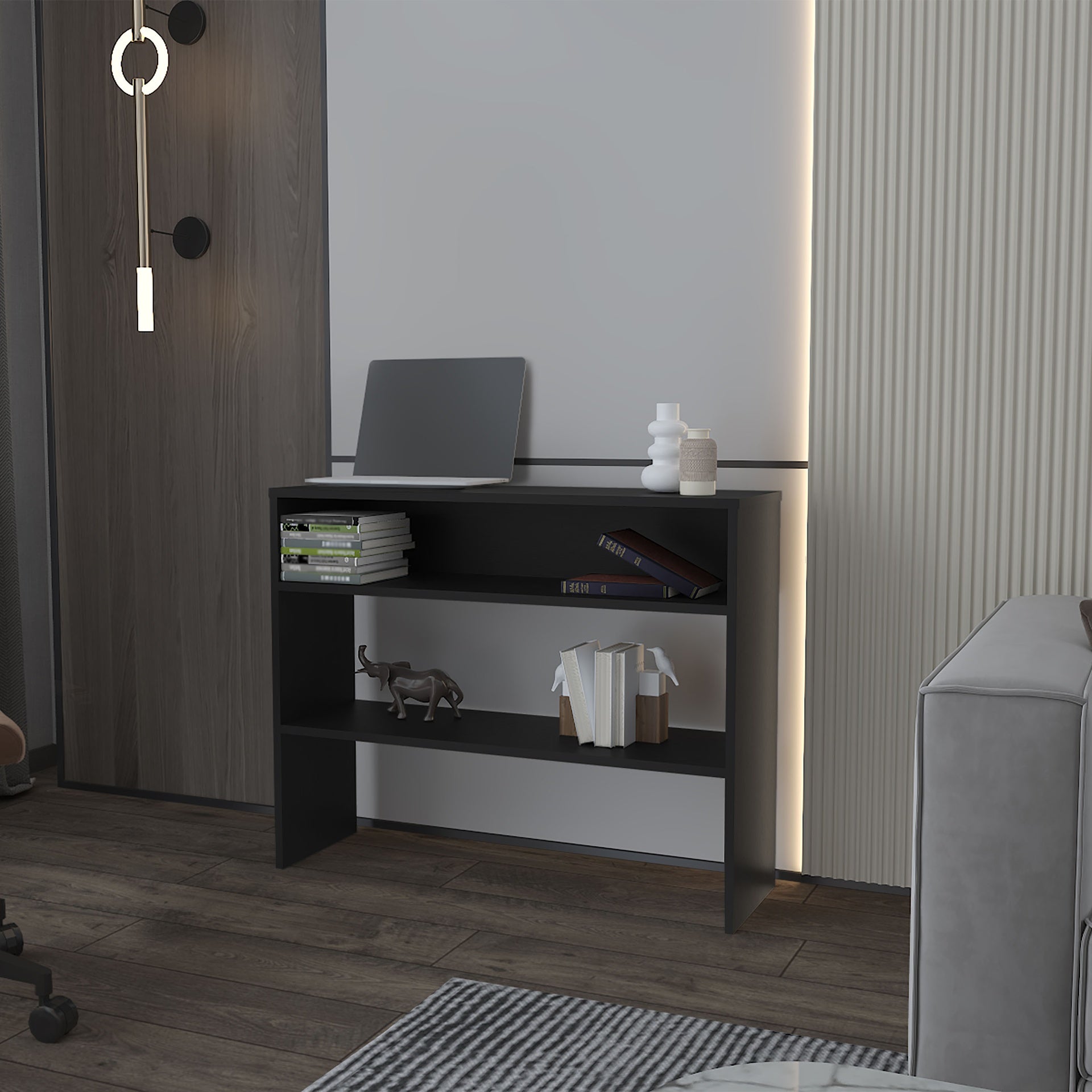 Vail Console table in Melamine with Open Storage, Black