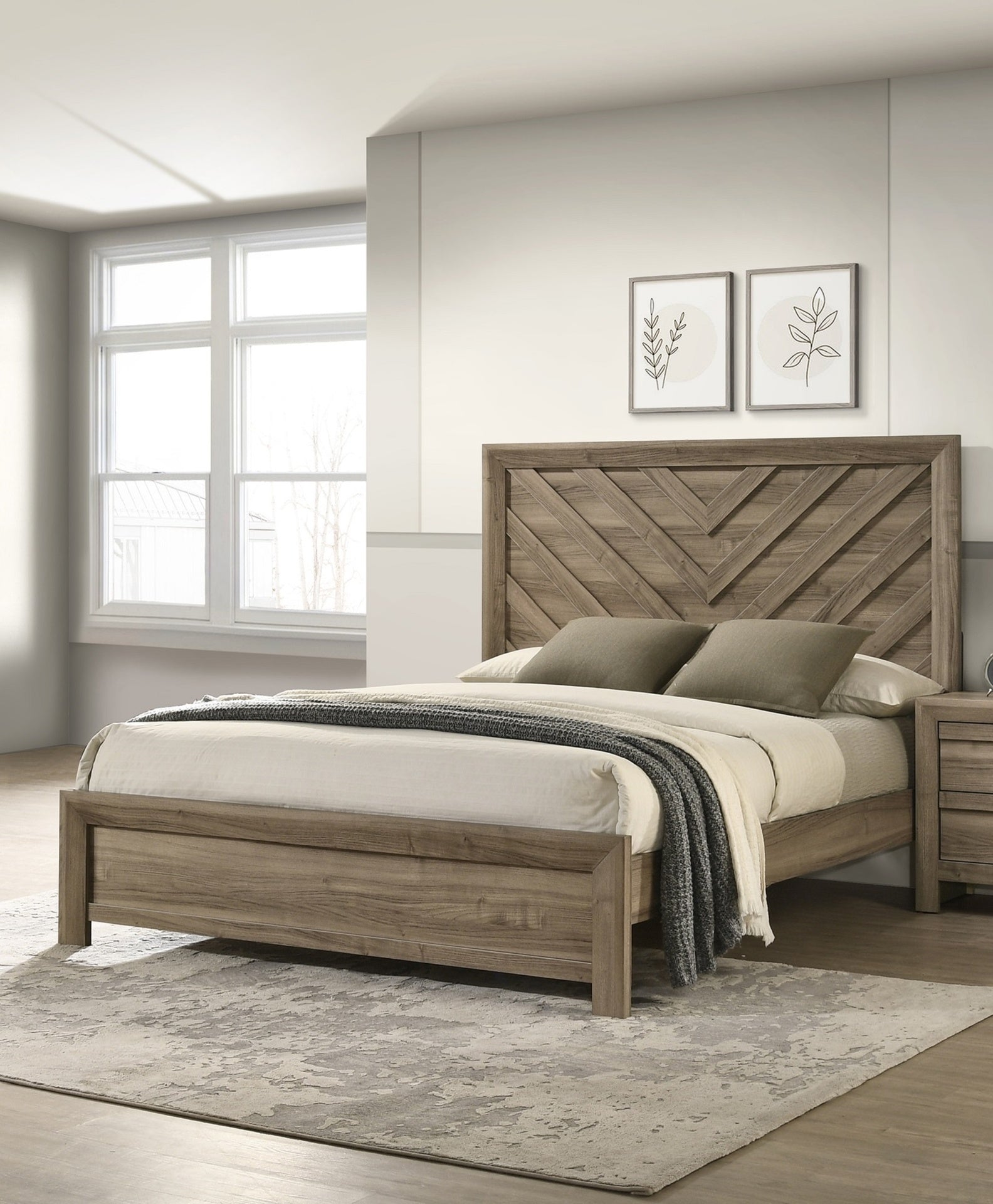 1pc Twin Size Chevron-patterned Headboard Youth Bed Light Brown Warm Wood Finish Wooden Bedroom Furniture