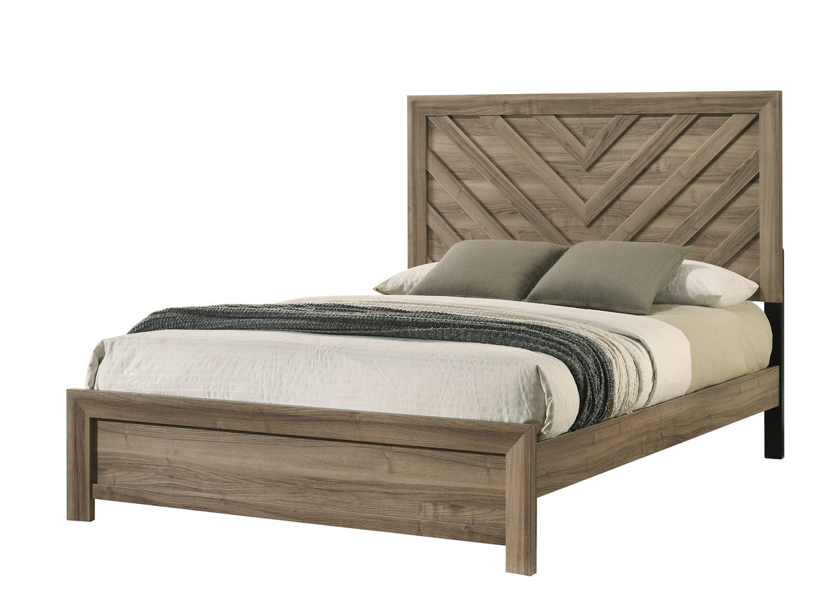 1pc Twin Size Chevron-patterned Headboard Youth Bed Light Brown Warm Wood Finish Wooden Bedroom Furniture