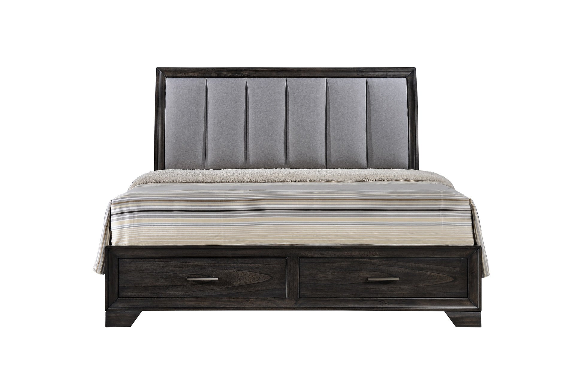 1pc King Storage Platform Bed Upholstered Ultra-plush Headboard Two Footboard Storage Drawers Solid Wood