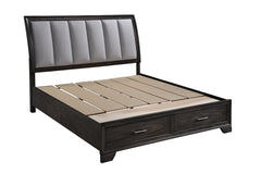 1pc King Storage Platform Bed Upholstered Ultra-plush Headboard Two Footboard Storage Drawers Solid Wood