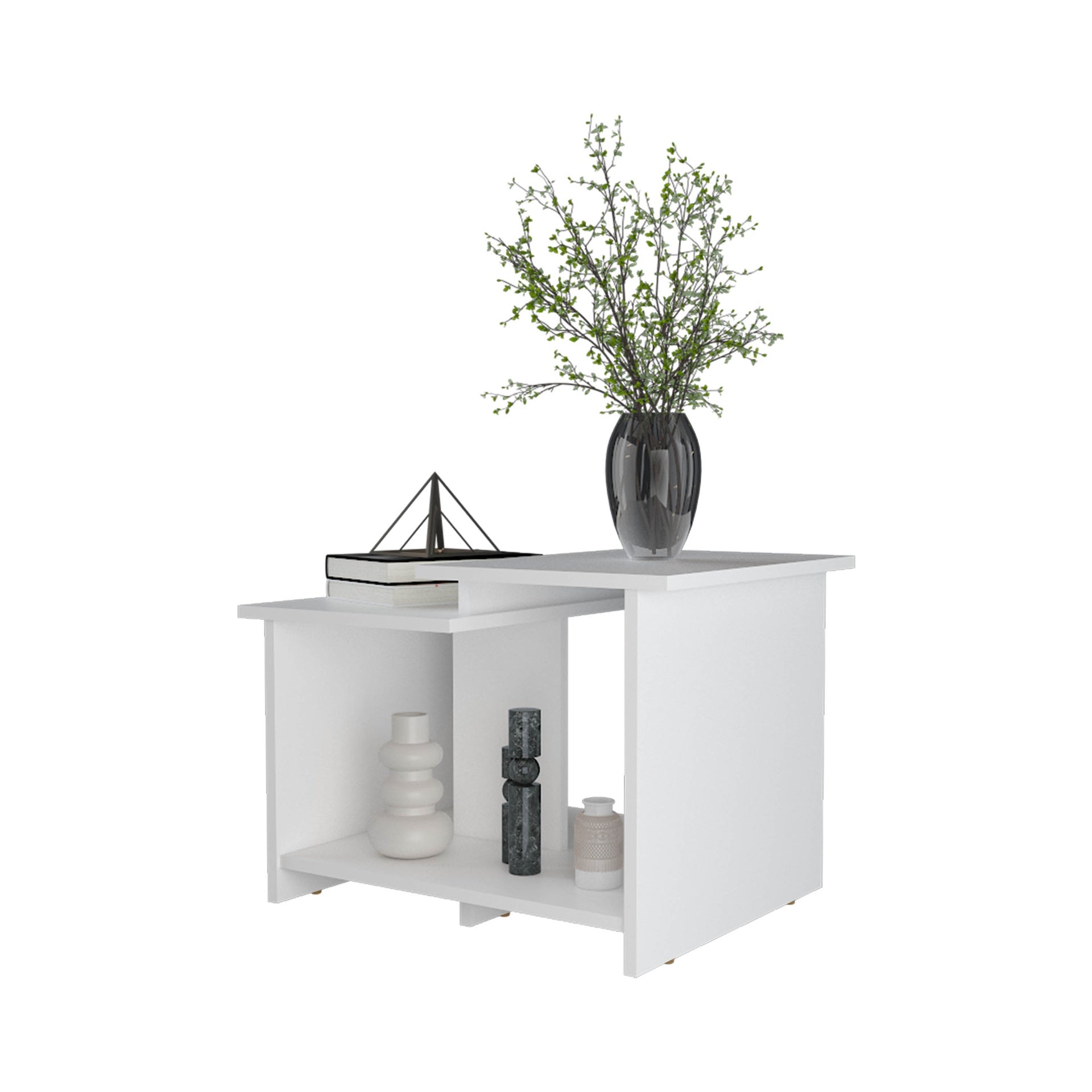 FM FURNITURE Naco Coffee Table with Open Storage, Melamine Finish, White