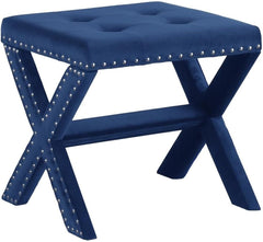 Velvet Upholstered Accent Bench with Nailhead Trim, Tufted Seat Bench for Entryway Living Room, Blue