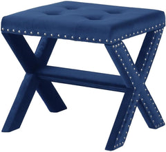 Velvet Upholstered Accent Bench with Nailhead Trim, Tufted Seat Bench for Entryway Living Room, Blue