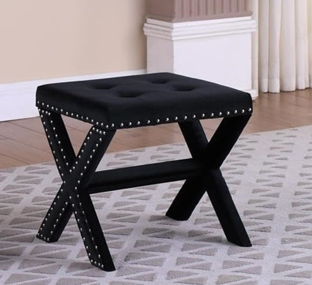 Velvet Upholstered Accent Bench with Nailhead Trim, Tufted Seat Bench for Entryway Living Room, Black