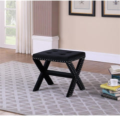 Velvet Upholstered Accent Bench with Nailhead Trim, Tufted Seat Bench for Entryway Living Room, Black