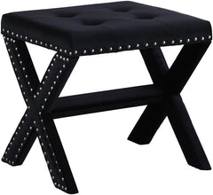 Velvet Upholstered Accent Bench with Nailhead Trim, Tufted Seat Bench for Entryway Living Room, Black