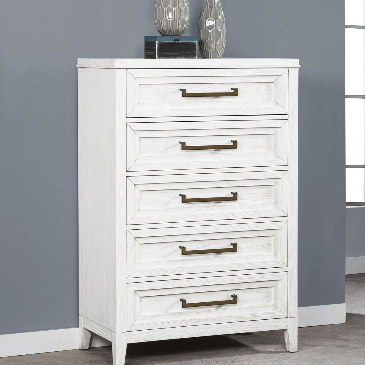 Inverness Distressed White 5-drawer Bedroom Chest