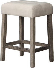 Transitional 24" Wood Counter Stool Set of 2, Backless Counter Seating with Upholstered Linen Fabric Cushion, Kitchen/Dining Room Furniture, Antique Oak