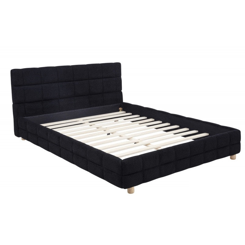 Modern Bedroom Queen Size Platform Bed, Soft Fleece Fabric Upholstered Low Profile Bed Frame, Black