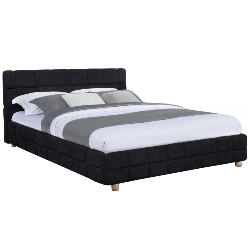 Modern Bedroom Queen Size Platform Bed, Soft Fleece Fabric Upholstered Low Profile Bed Frame, Black