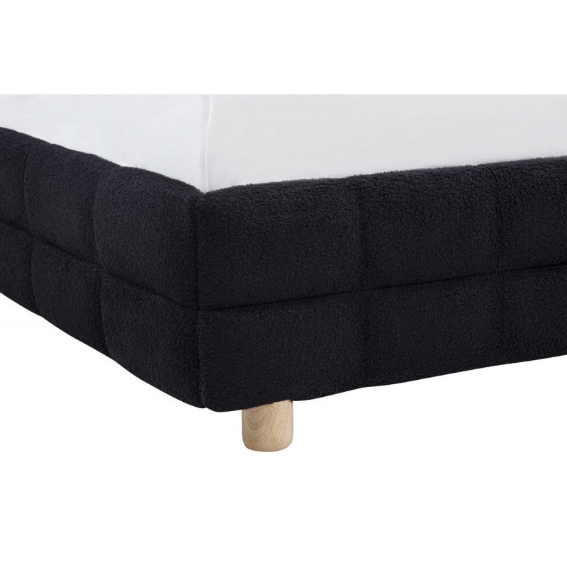 Modern Bedroom Queen Size Platform Bed, Soft Fleece Fabric Upholstered Low Profile Bed Frame, Black