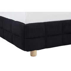 Modern Bedroom Queen Size Platform Bed, Soft Fleece Fabric Upholstered Low Profile Bed Frame, Black