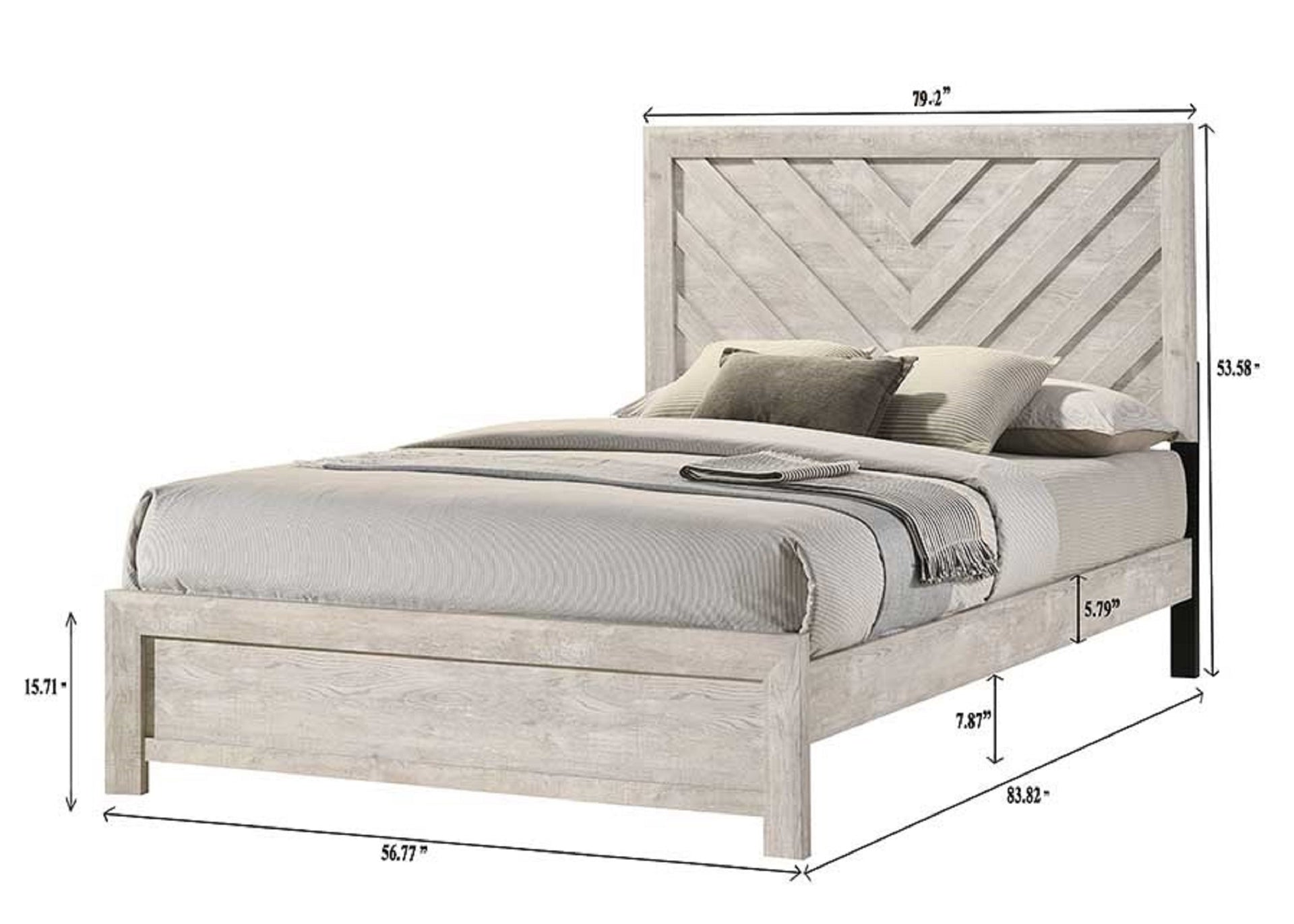 1pc King Size Bed Rustic Beige Gray Finish Wooden Bedroom Furniture Geometric Design Chevron Pattern