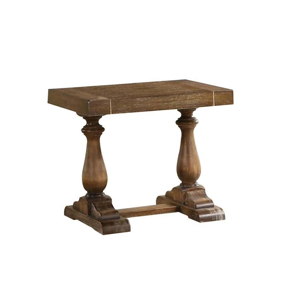 Transitional Wood End Table in Driftwood, Living Room Solid Wood Sofa Side Table