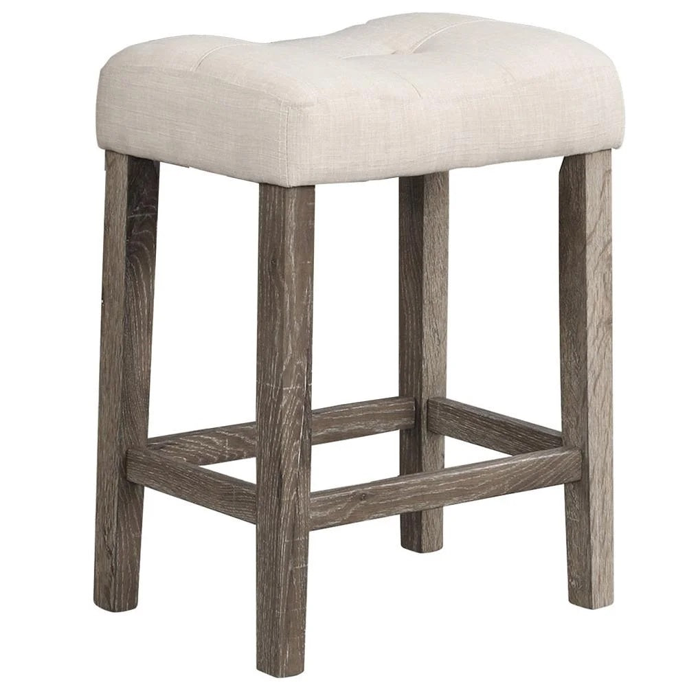 Counter Height Dining Stool Set of 2, Transitional Style Stool with Footrest Tufted Seat Kitchen Bar Stool, Oak