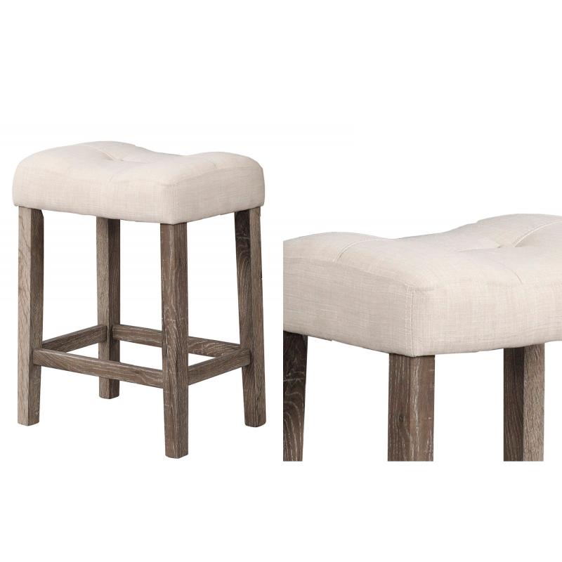 Counter Height Dining Stool Set of 2, Transitional Style Stool with Footrest Tufted Seat Kitchen Bar Stool, Oak