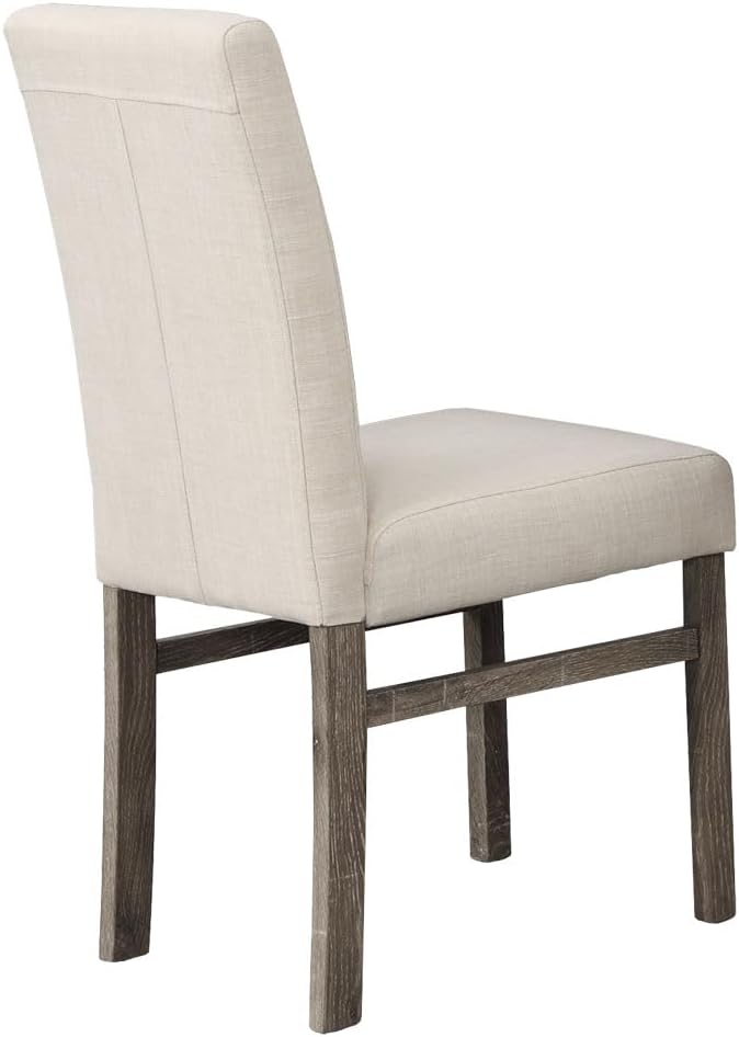 Transitional Dining Chair Set of 2, Beige Linen Upholstered Side Chair for Home Kitchen and Dining Room, Oak