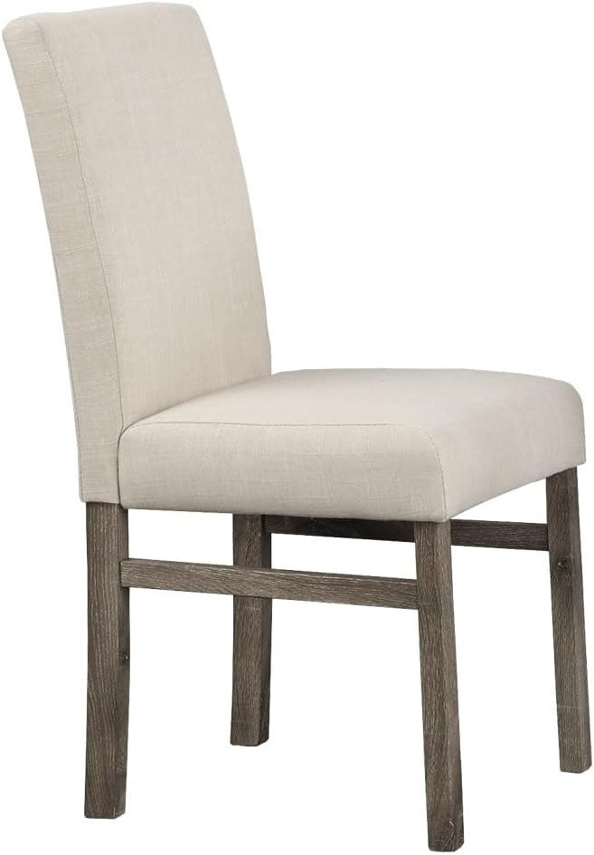 Transitional Dining Chair Set of 2, Beige Linen Upholstered Side Chair for Home Kitchen and Dining Room, Oak