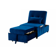 Velvet Adjustable Sleeper Lounge Chaise, Convertible Living Room Lounger Chaise in Navy Blue