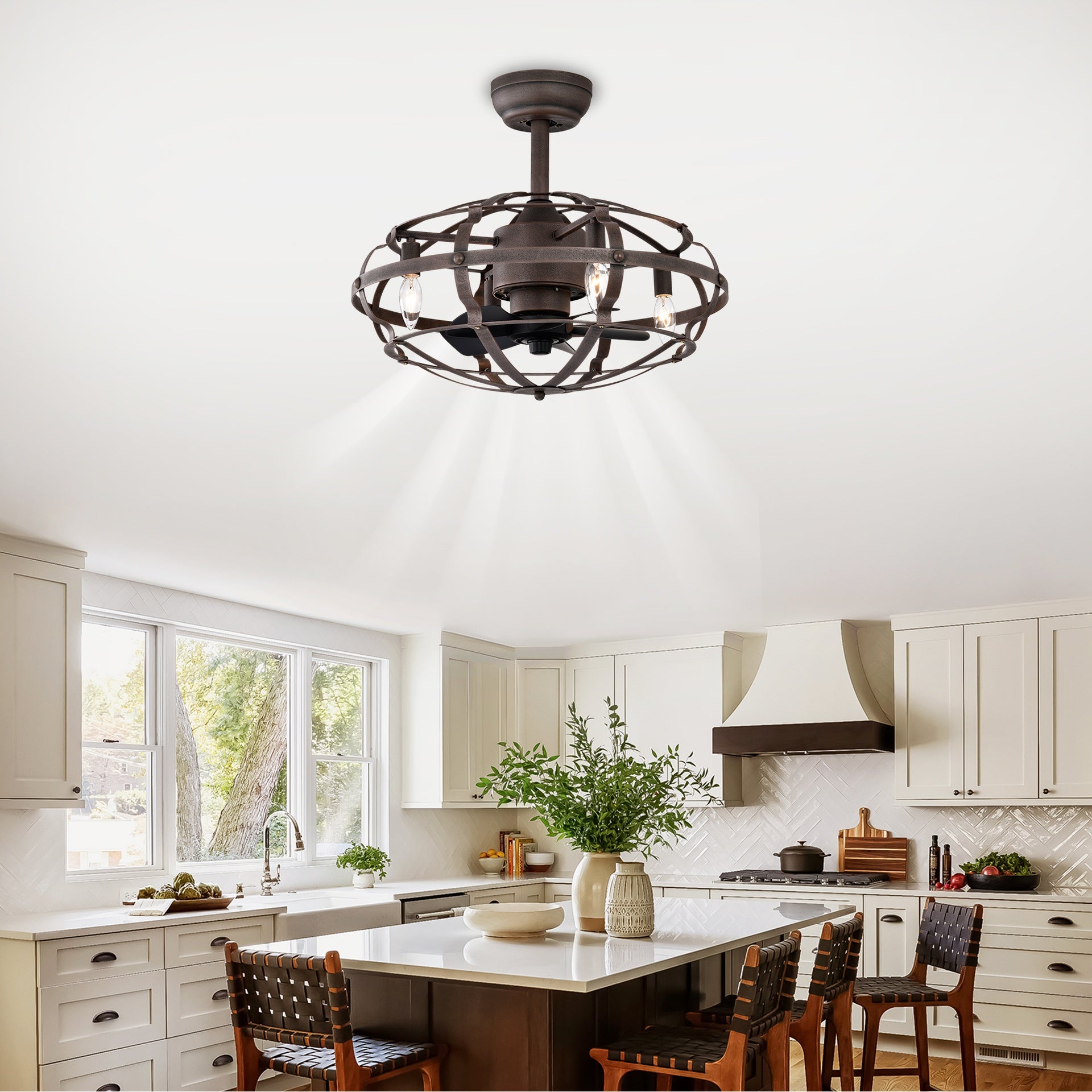 Best sells Modern Enclosed Ceiling Fan Indoor with Remote Control and Bladeless Rust Red Industrial Ceiling Fan Light Kit