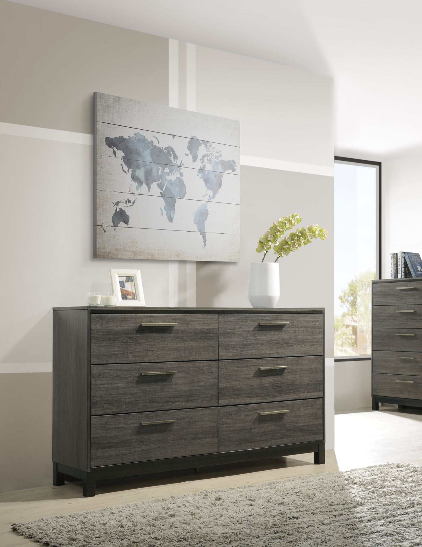 Ioana Antique Grey Finish Wood Bed Room Set, Queen Size Bed, Dresser, Mirror, Night Stand, Chest