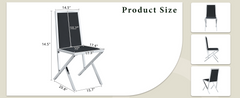 2-pack silver metal framed BLACK PU dining chairs: ergonomic design, a simple and luxurious choice.Featuring uniquely designed silver metal legs.