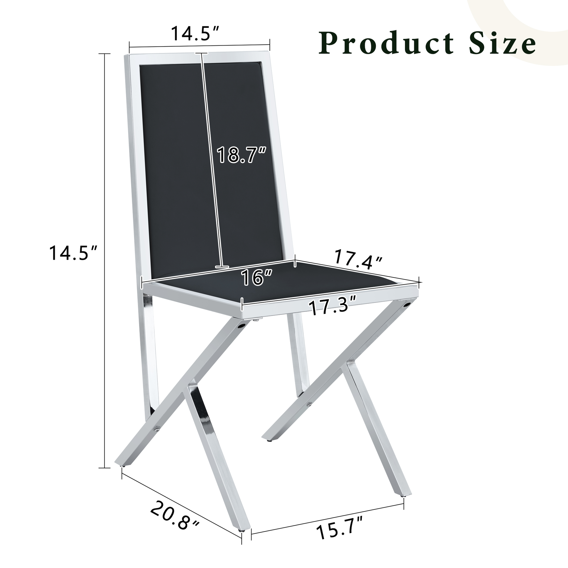 2-pack silver metal framed BLACK PU dining chairs: ergonomic design, a simple and luxurious choice.Featuring uniquely designed silver metal legs.