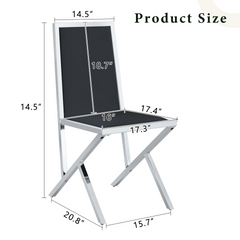 2-pack silver metal framed BLACK PU dining chairs: ergonomic design, a simple and luxurious choice.Featuring uniquely designed silver metal legs.