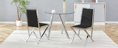 2-pack silver metal framed BLACK PU dining chairs: ergonomic design, a simple and luxurious choice.Featuring uniquely designed silver metal legs.