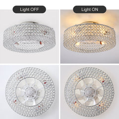 19.6'' Crystal Ceiling Fans with  Remote,  Flush Mount Ceiling Fan with Light,  Chandelier Fan 6 Speed DC Motor Reversible Ceiling Fan For  Living Room Bedroom.--NOT INCLUDED BULB