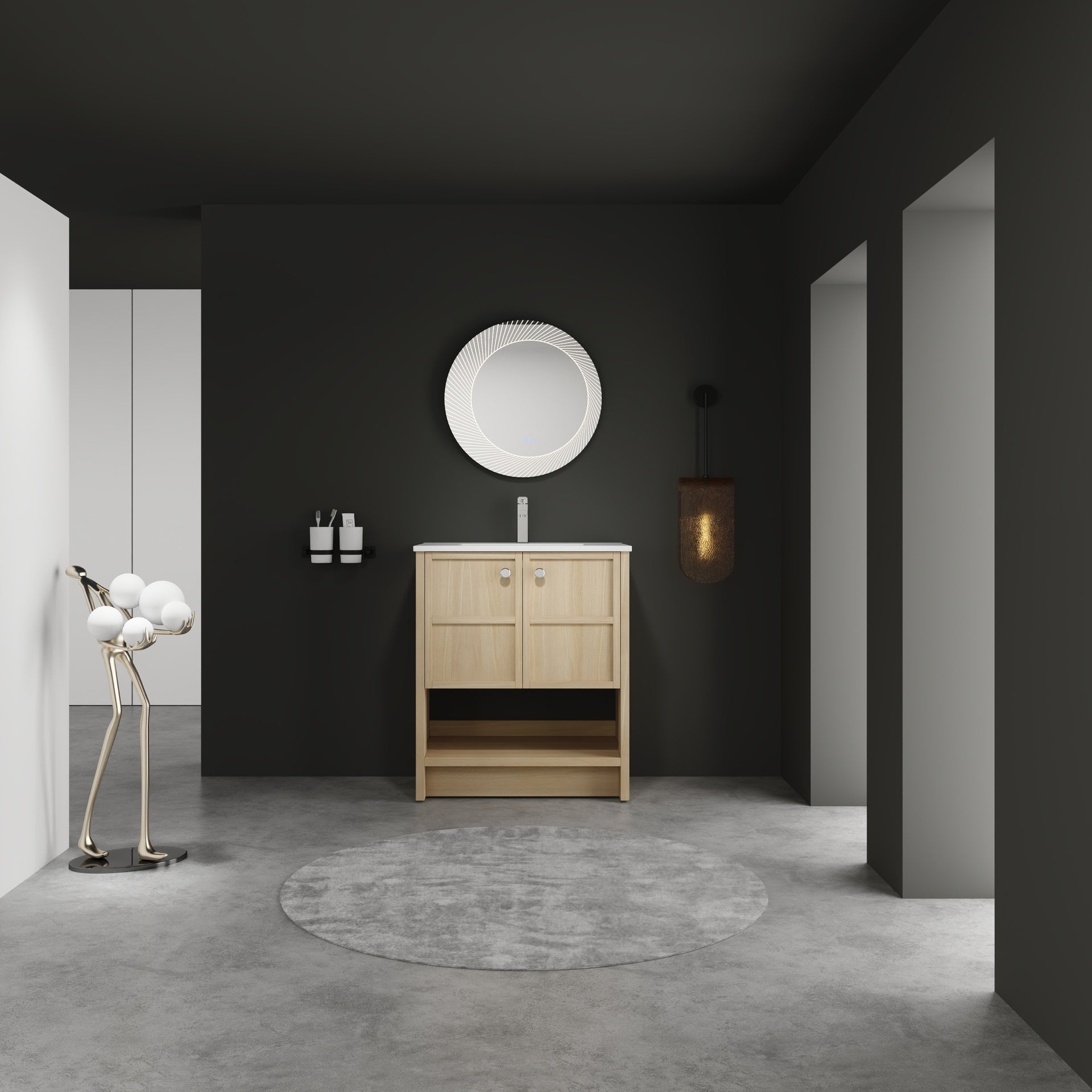 30" Freestanding Bathroom Vanity whit Ceramic Sink, 2-Soft Closing Door, Oak, Plywood