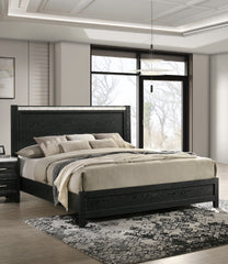 1pc Black King Size Panel Bed Contemporary Style Faux Marble Accents Bedroom Furniture